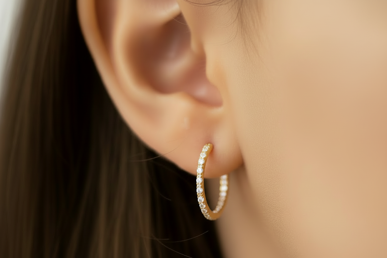 Surgical Steel Gold Plated Micropave CZ Hoop Earrings