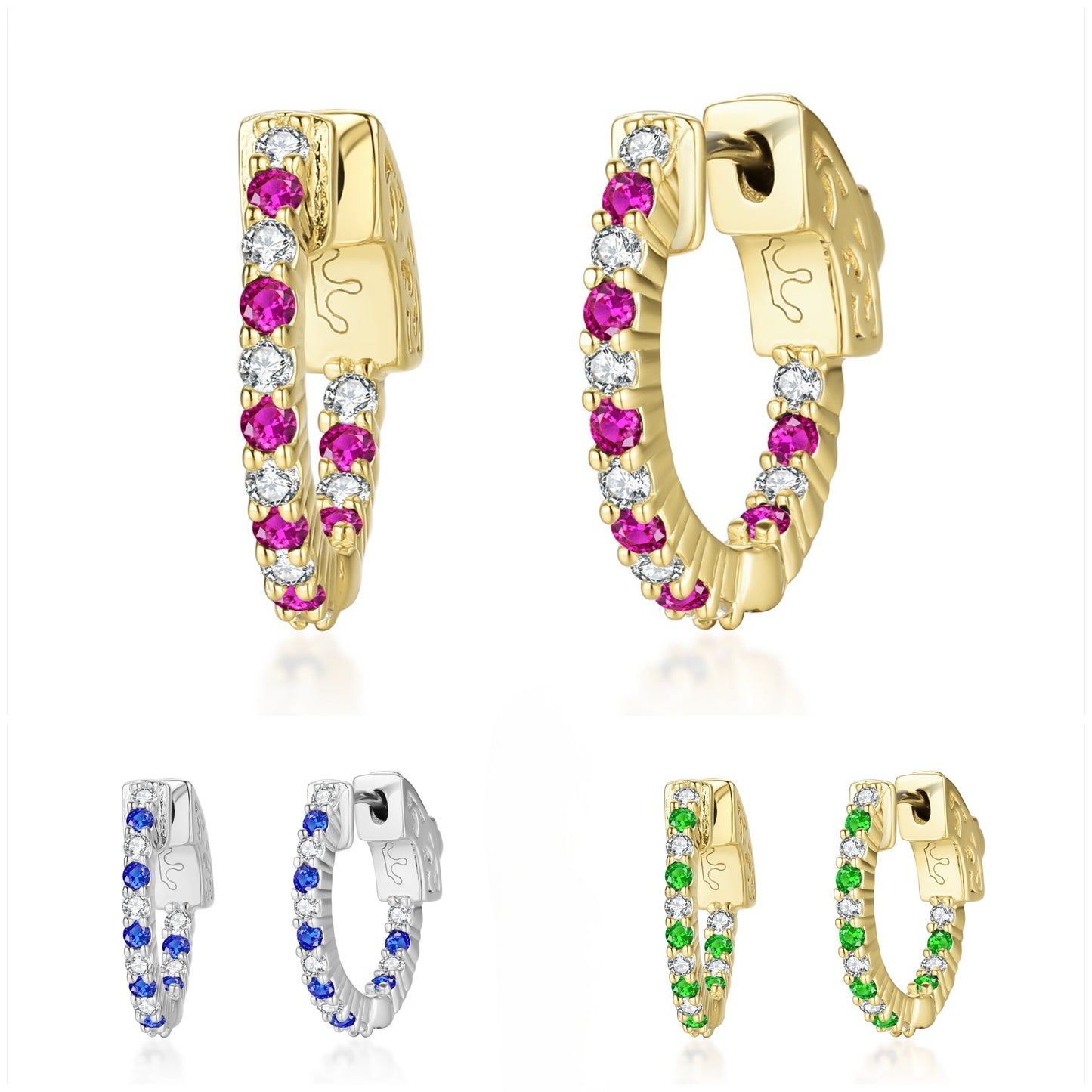 Surgical Steel Alternating Light Colorful and Clear CZ Hoop Earrings