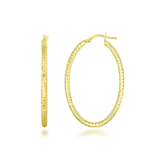 14K Gold Textured Oval Hoop