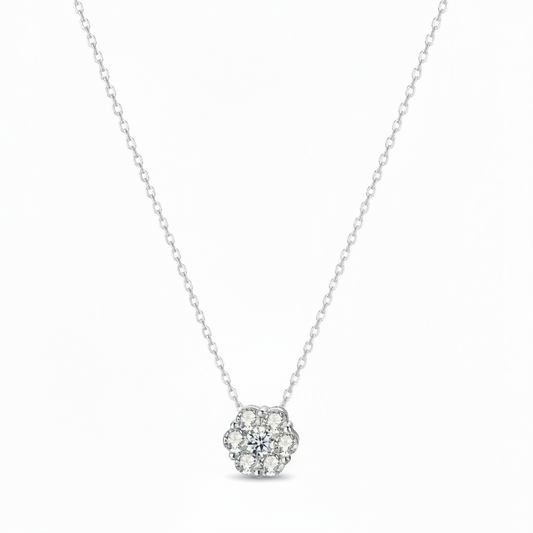 Sterling Silver Seven Stone Cluster CZ Necklace