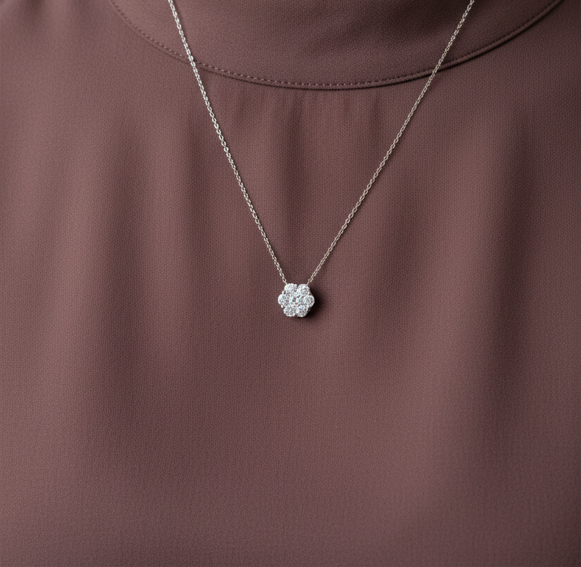 Sterling Silver Seven Stone Cluster CZ Necklace