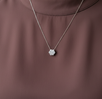 Sterling Silver Seven Stone Cluster CZ Necklace