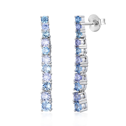 Sterling Silver Blue Mix Colored CZ Tennis Earring