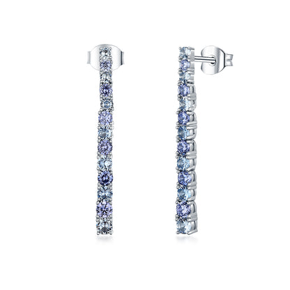 Sterling Silver Blue Mix Colored CZ Tennis Earring