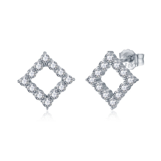 Sterling Silver CZ Outline Diamond Shape Stud Earring