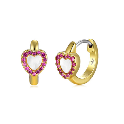 Gold Plated Surgical Steel Mother of Pearl Heart or Flower on Huggie Earring