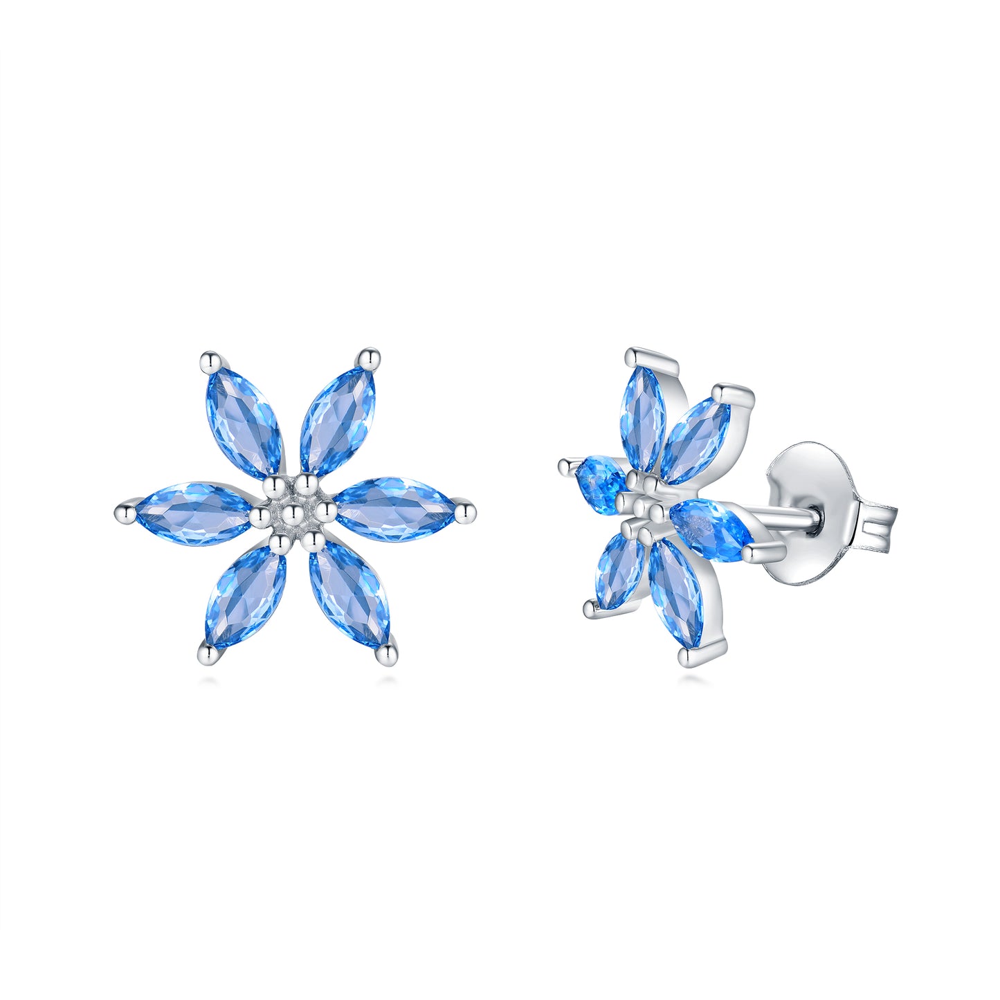 Sterling Silver London Blue CZ Flower Stud Earring