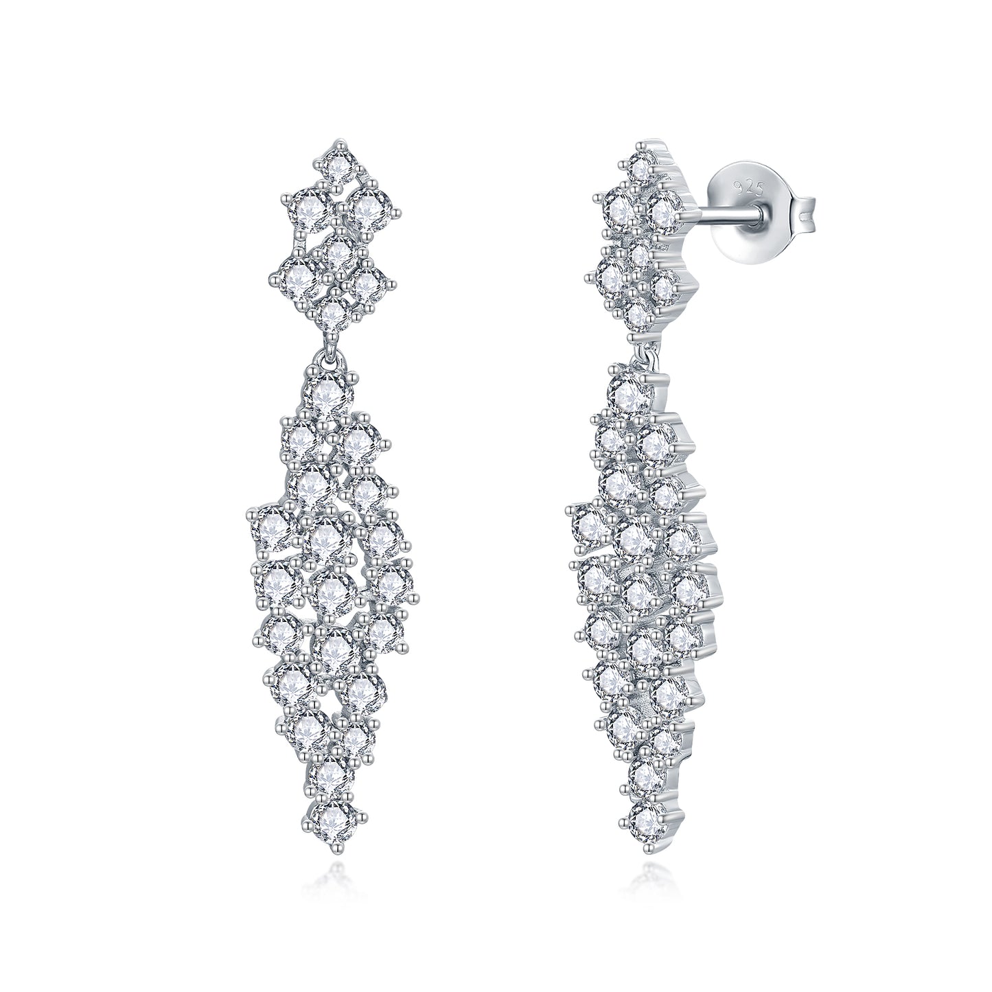Sterling Silver Cascading Fancy Shape Dangling CZ Earring