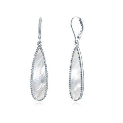 Gold Plated Sterling Silver Mother of Pearl Teardrop on Leverback Earring