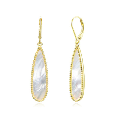 Gold Plated Sterling Silver Mother of Pearl Teardrop on Leverback Earring