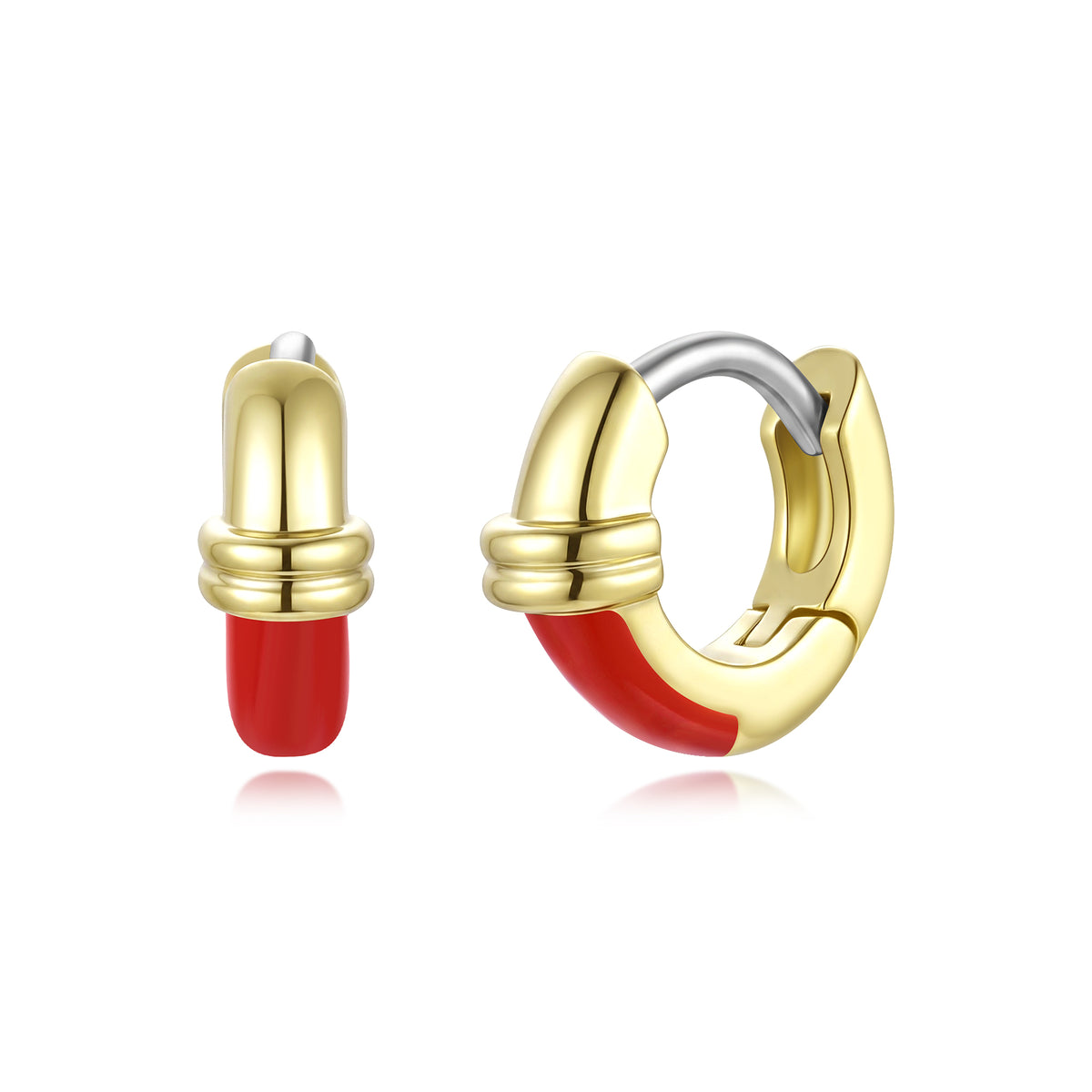 Red Enamel Huggie Hoops
