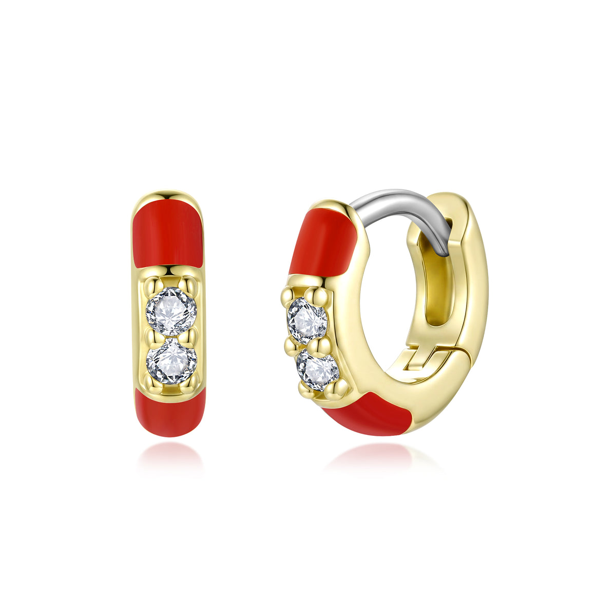 Red Enamel CZ Huggie Hoops