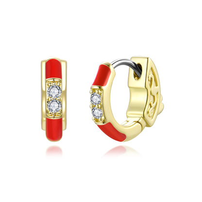 Red Enamel CZ Huggie Hoops