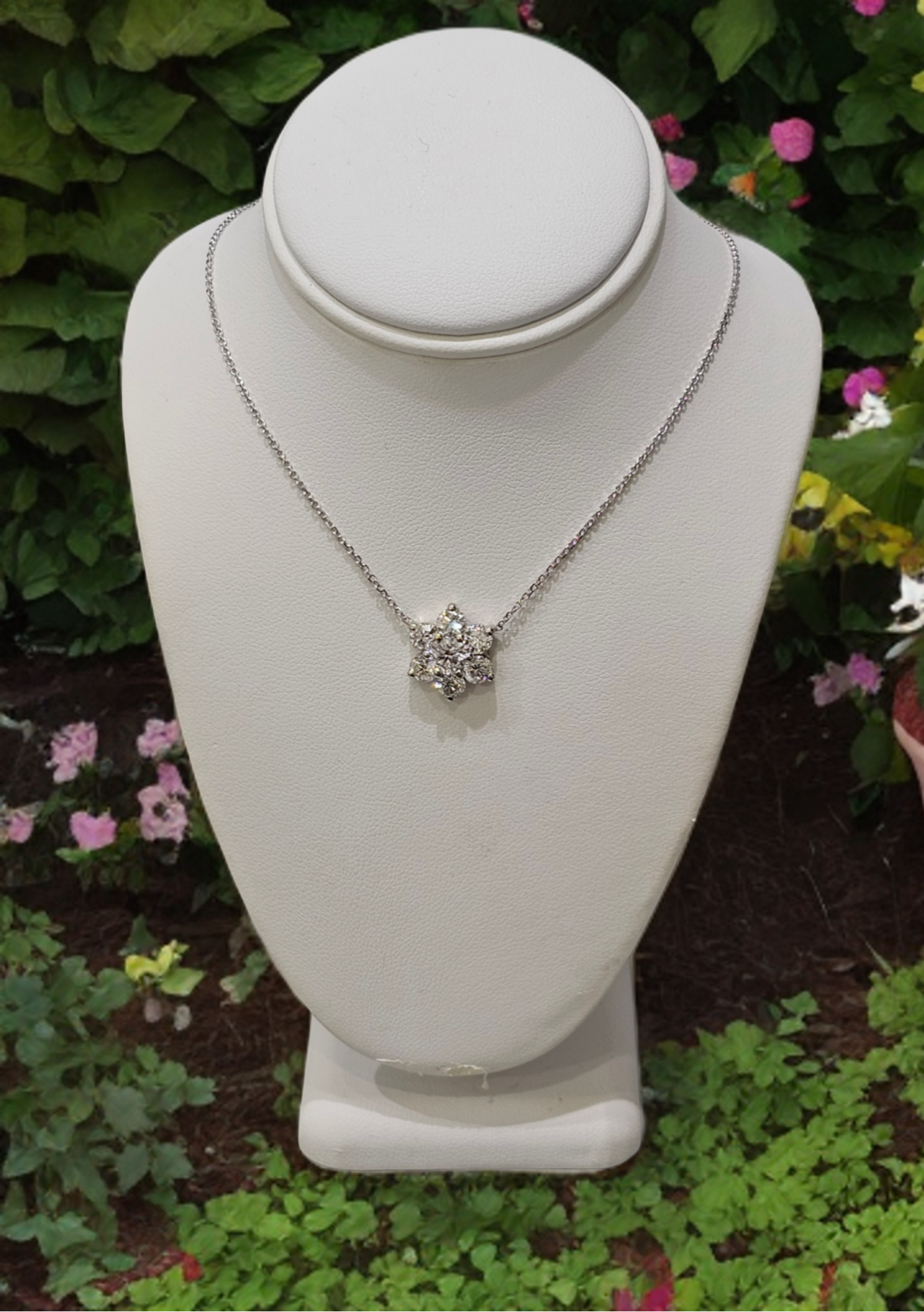 Lab Grown Diamond Flower Cluster Pendant Necklace