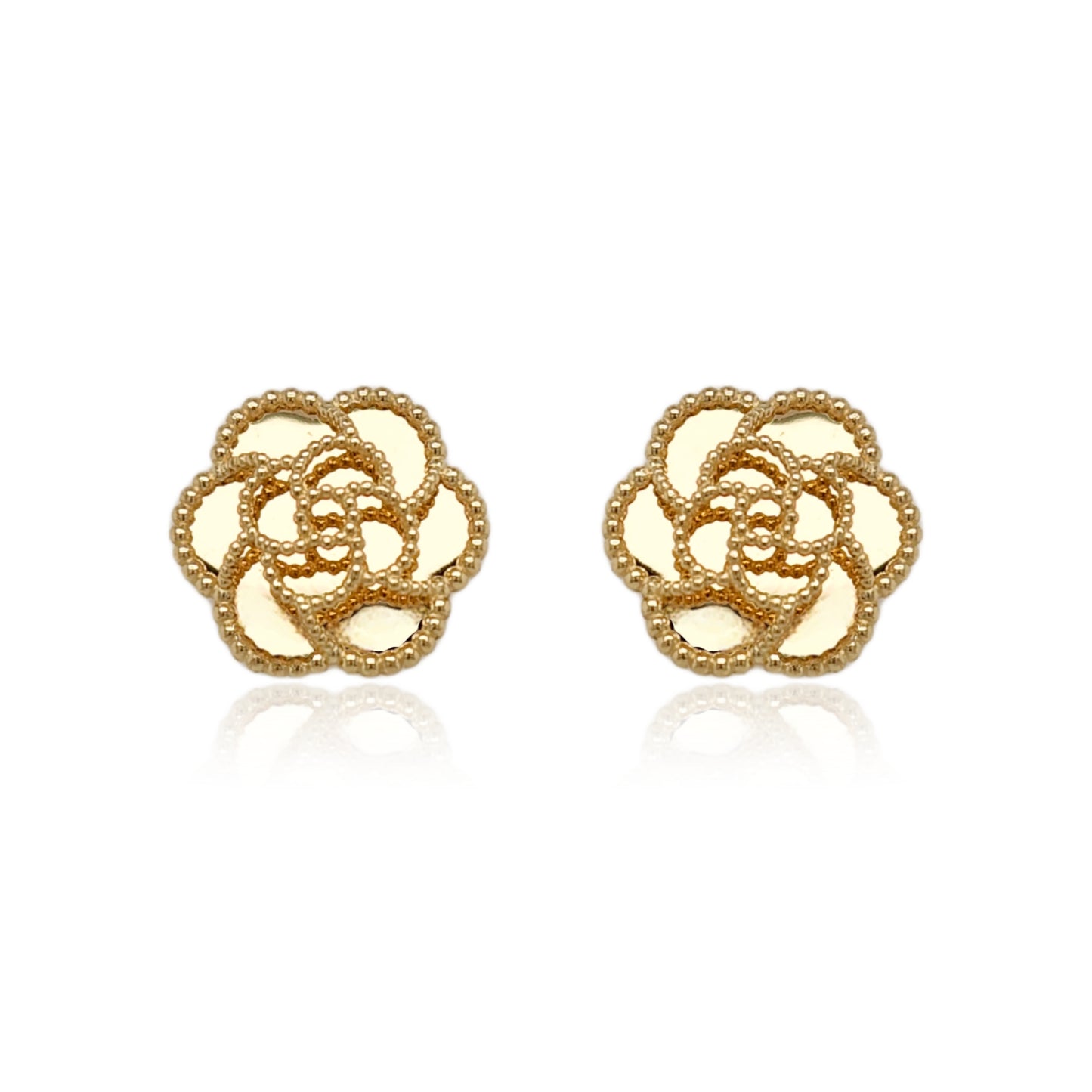 14K Gold Beaded Flower Stud Earrings