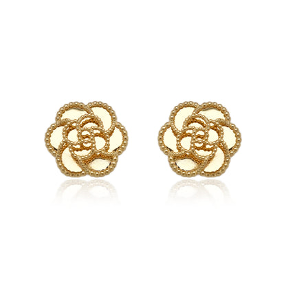 14K Gold Beaded Flower Stud Earrings