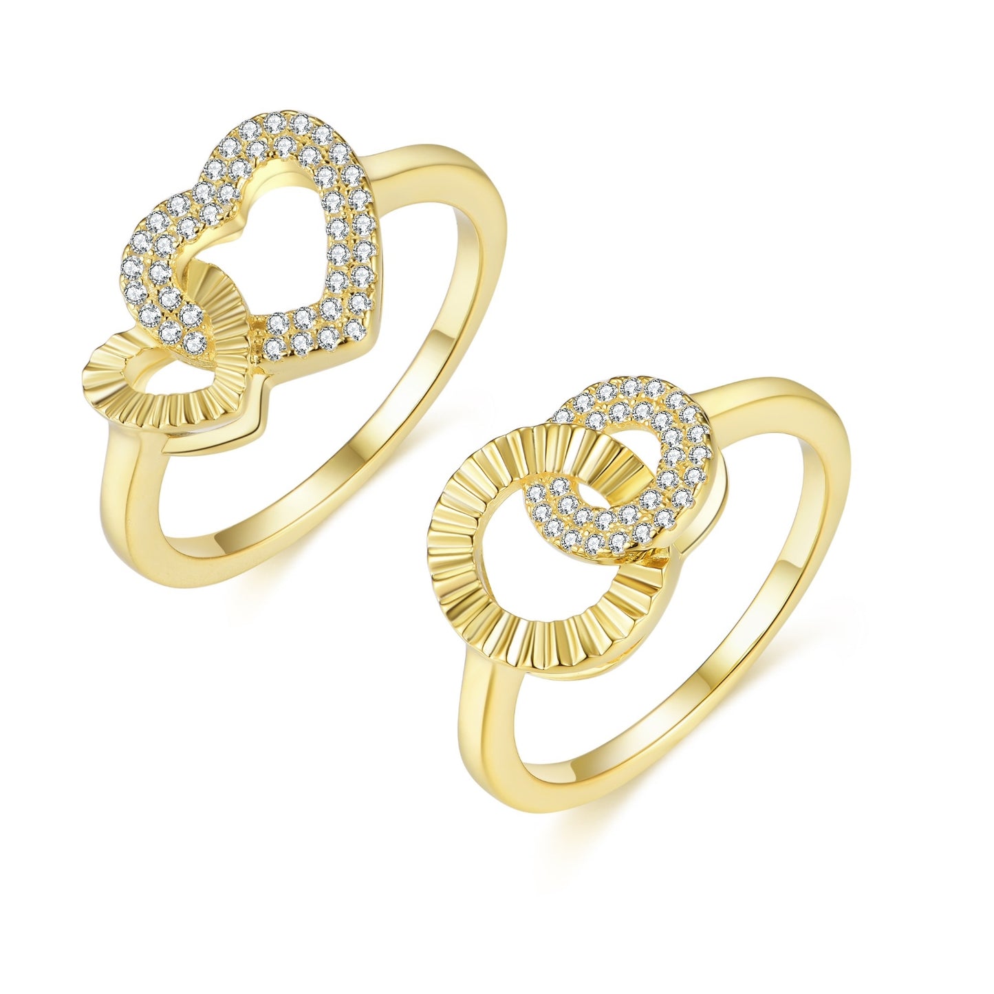 Gold-plated Sterling Silver Micropave Interlocking Shapes Ring