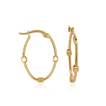 14k Gold Balls on Medium Oval Hoop Earrings