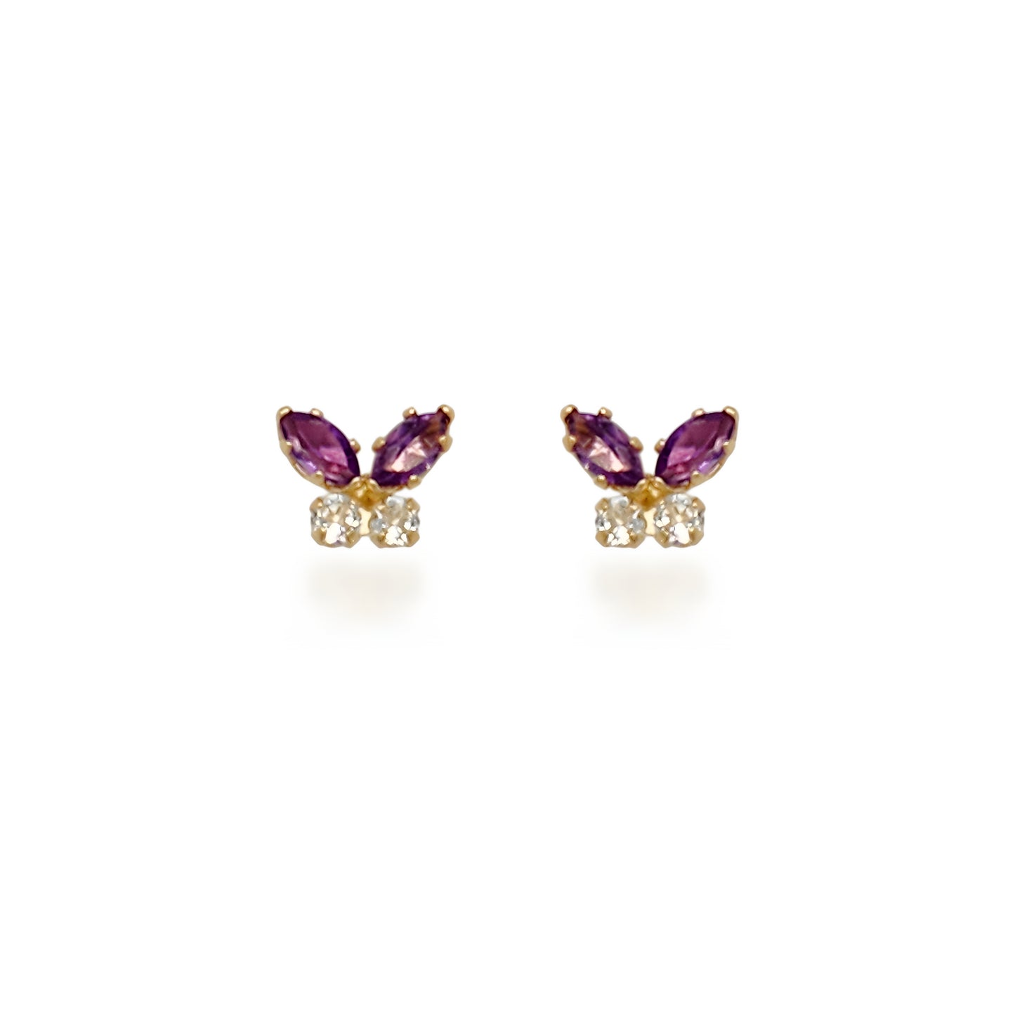 14K Gold Amethyst and White Topaz Butterfly Stud Earrings