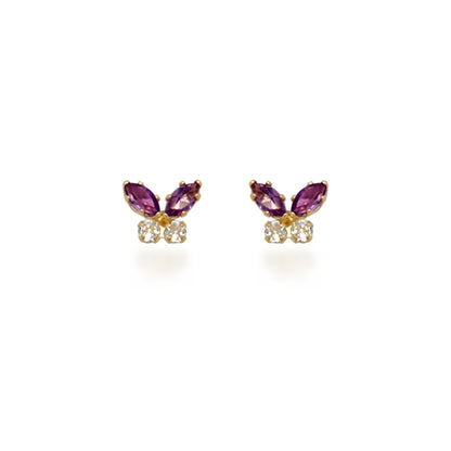 14K Gold Amethyst and White Topaz Butterfly Stud Earrings