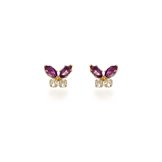 14K Gold Amethyst and White Topaz Butterfly Stud Earrings