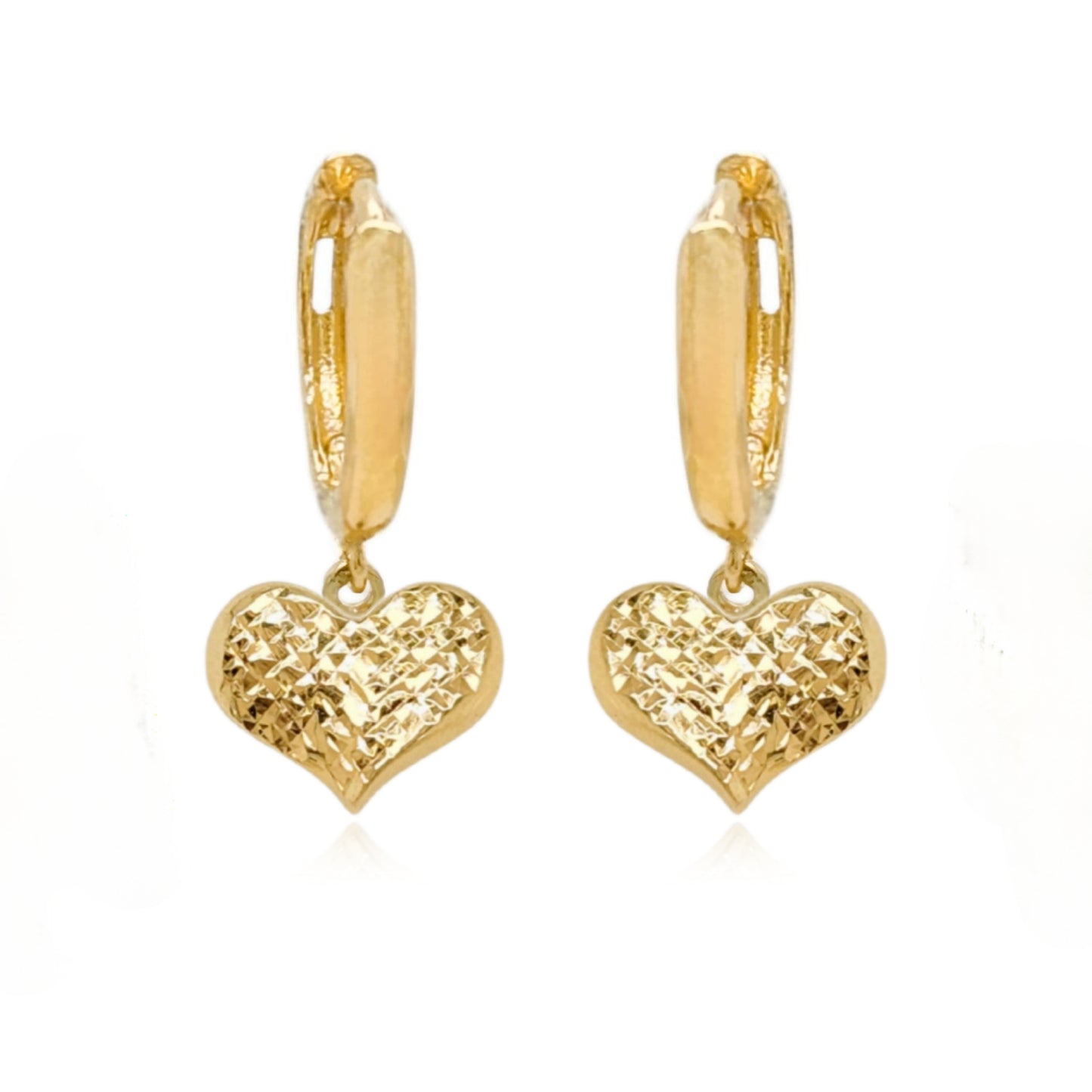 14k Gold Small Hammered Heart on Hoop Earring