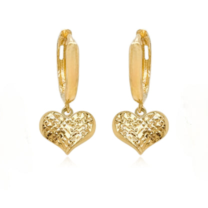 14k Gold Small Hammered Heart on Hoop Earring