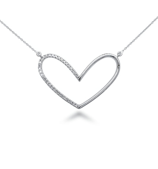 10K White Gold Diamond Heart Necklace