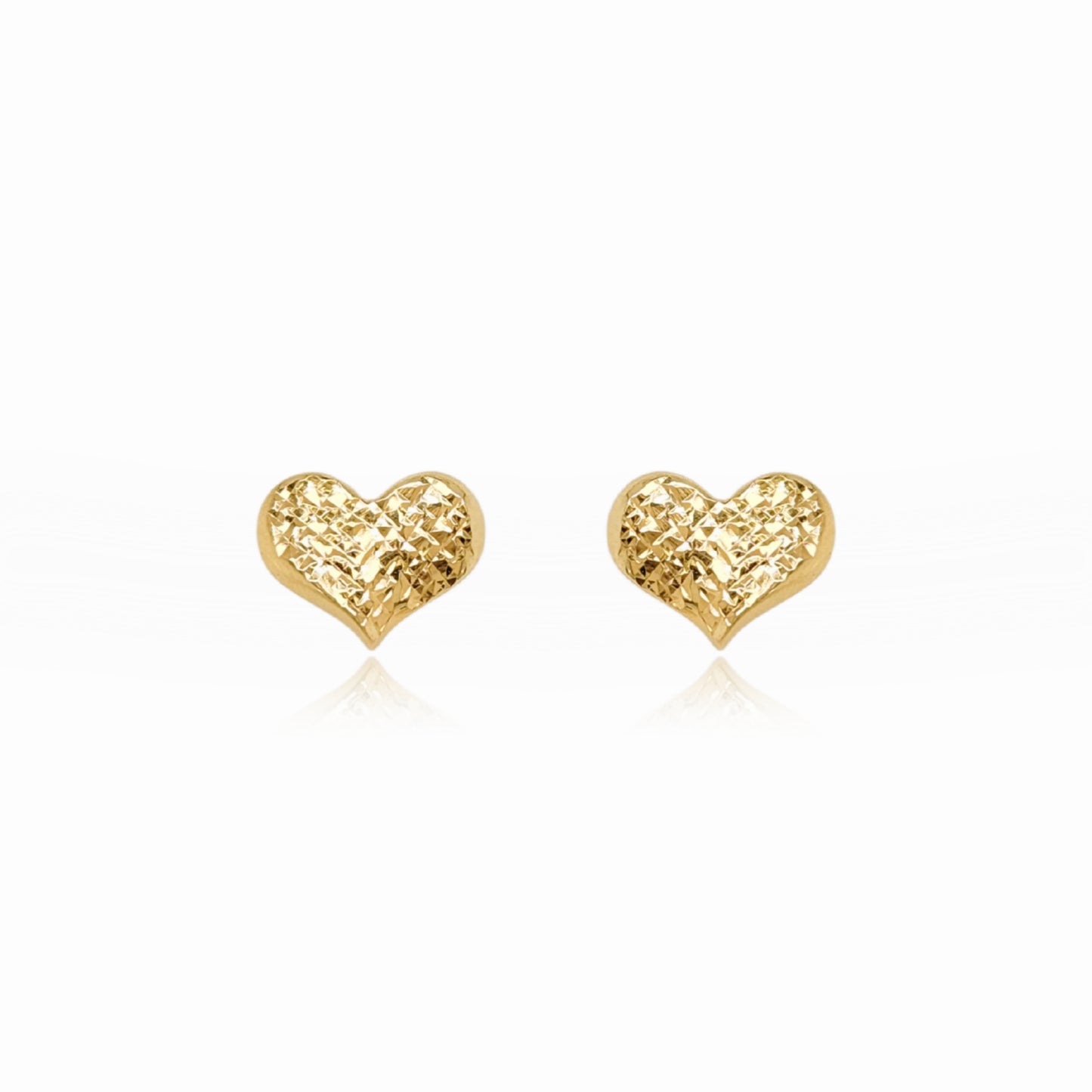 14K Gold Hammered Heart Stud Earrings