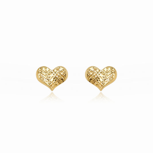 14K Gold Hammered Heart Stud Earrings