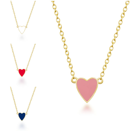 Sterling Silver Gold Plated Enamel Heart Necklace