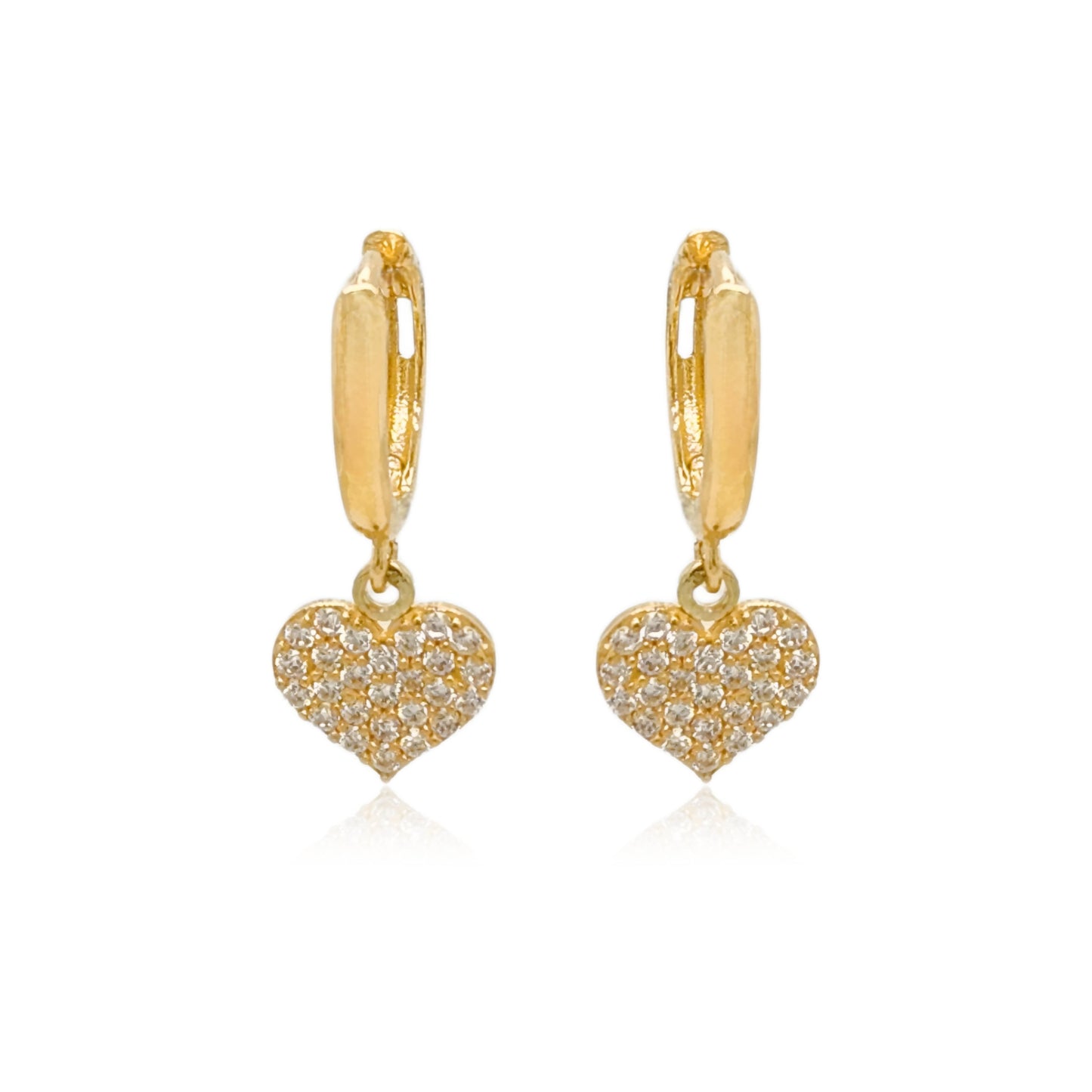 14k Gold Small Micropave CZ Heart on Hoop Earring