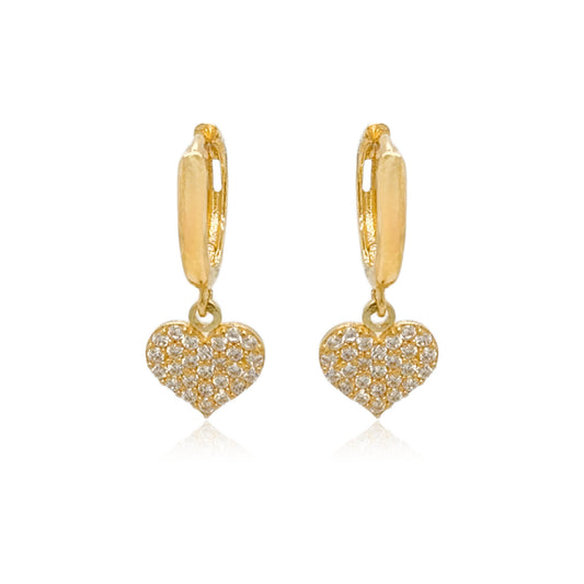 14k Gold Small Micropave CZ Heart on Hoop Earring