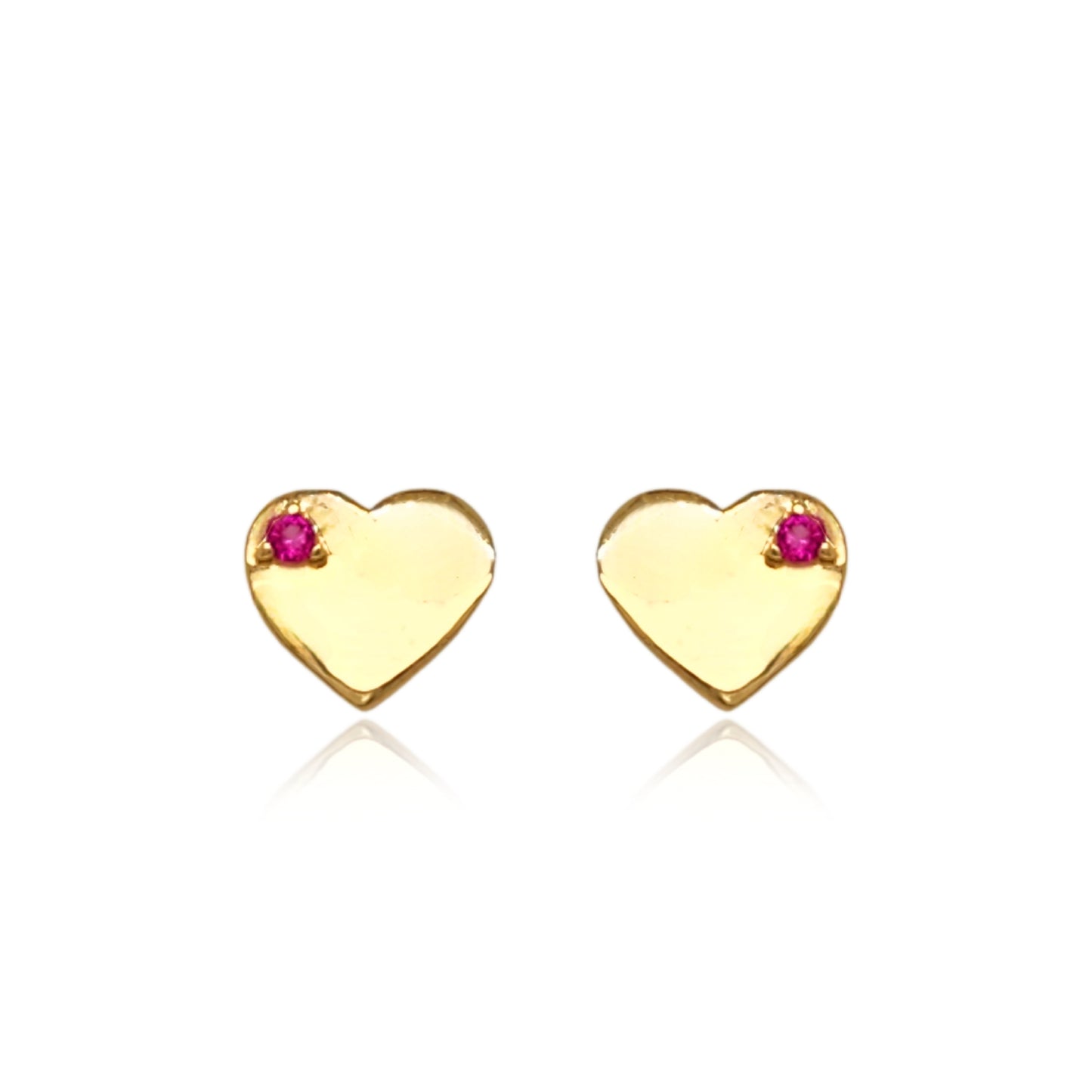 14k Gold Small Heart With Ruby CZ Stud Earrings