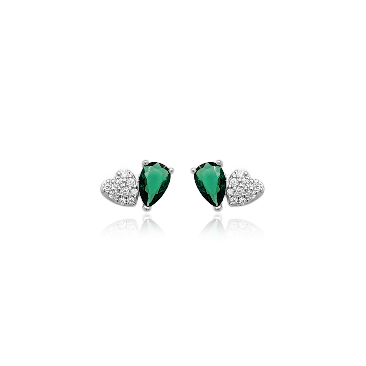 Sterling Silver Micropave Heart With Colored Pear CZ Stud Earring