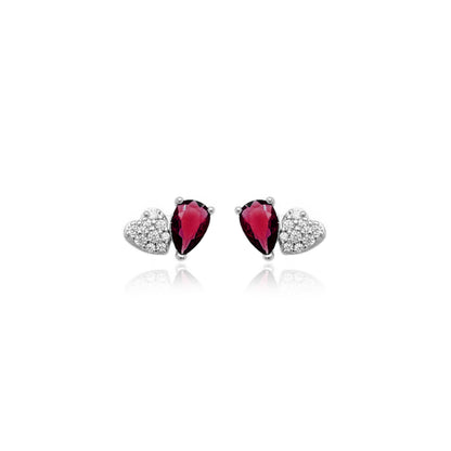 Sterling Silver Micropave Heart With Colored Pear CZ Stud Earring