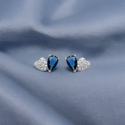 Sterling Silver Micropave Heart With Colored Pear CZ Stud Earring