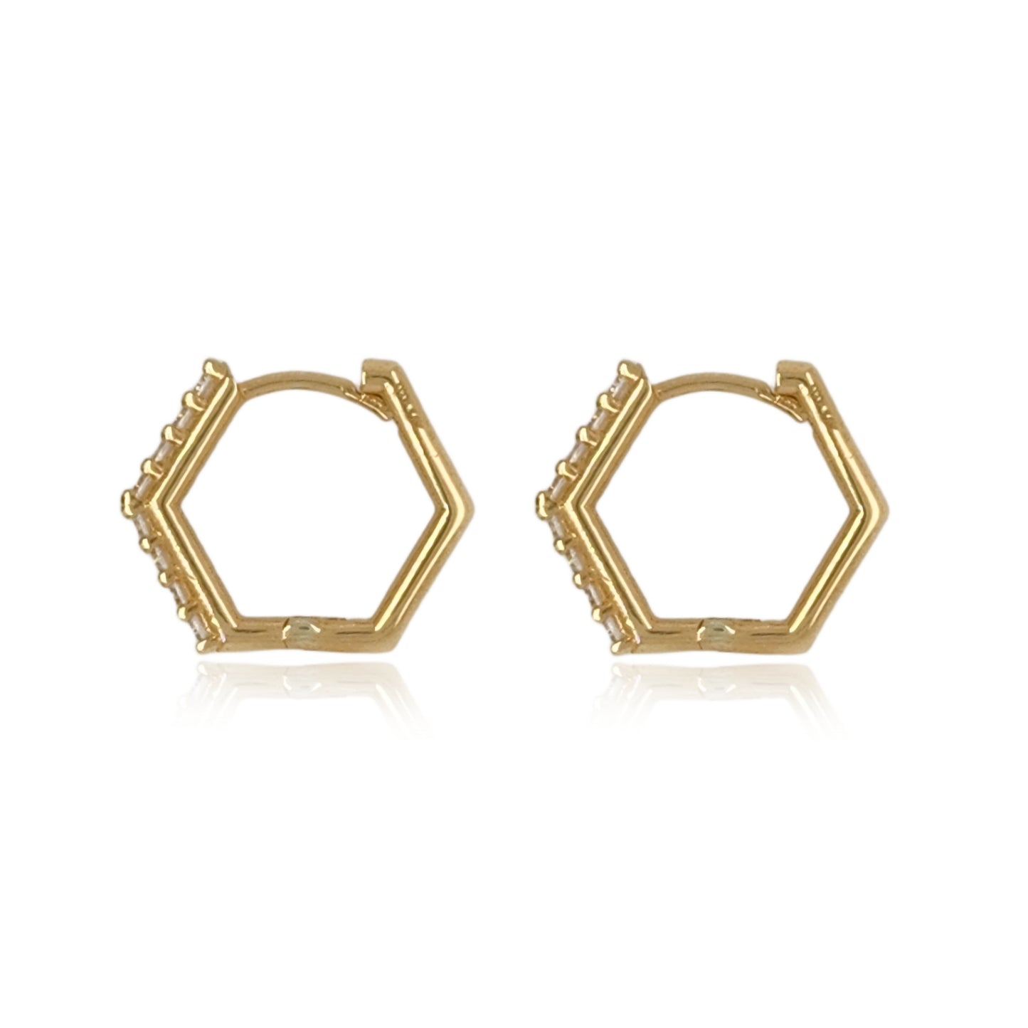 14K Gold Hexagon Hoop Earring