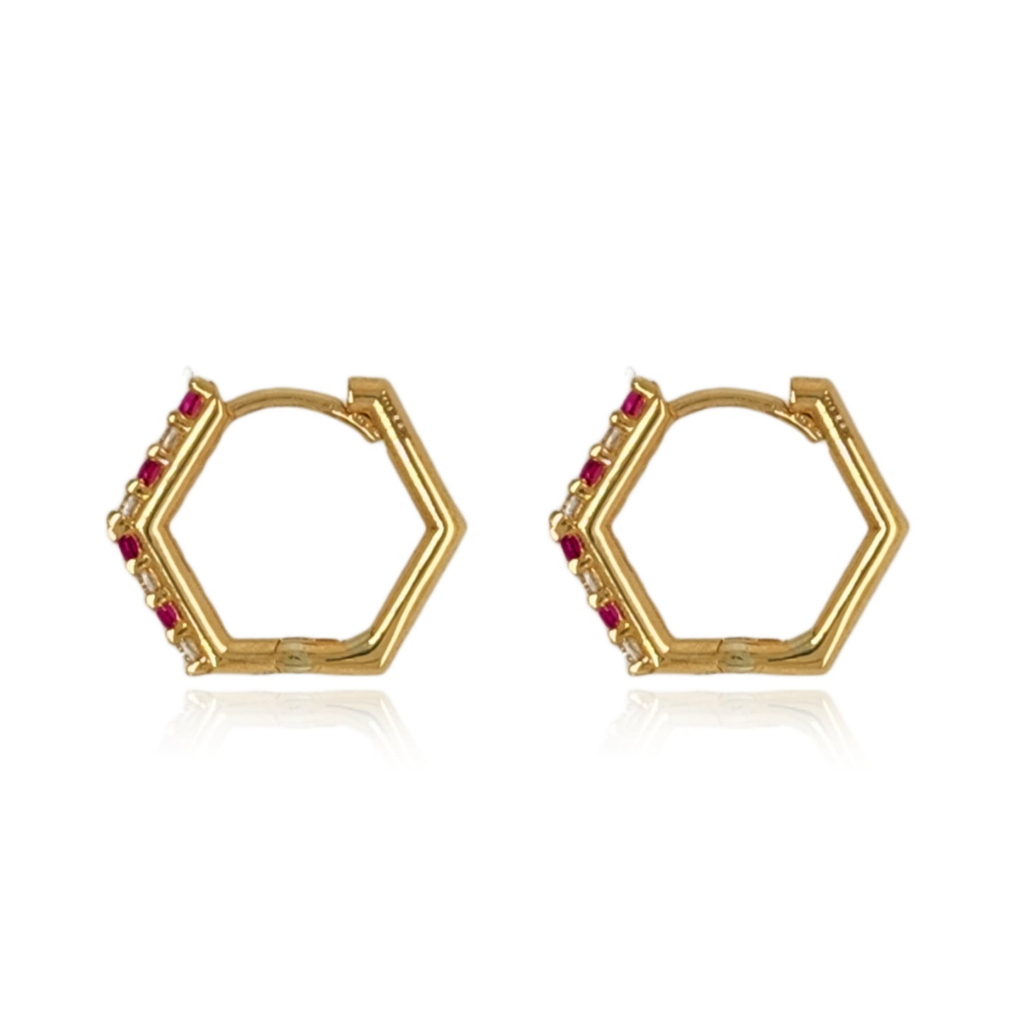 14K Gold Hexagon Hoop Earring