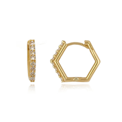 14K Gold Hexagon Hoop Earring