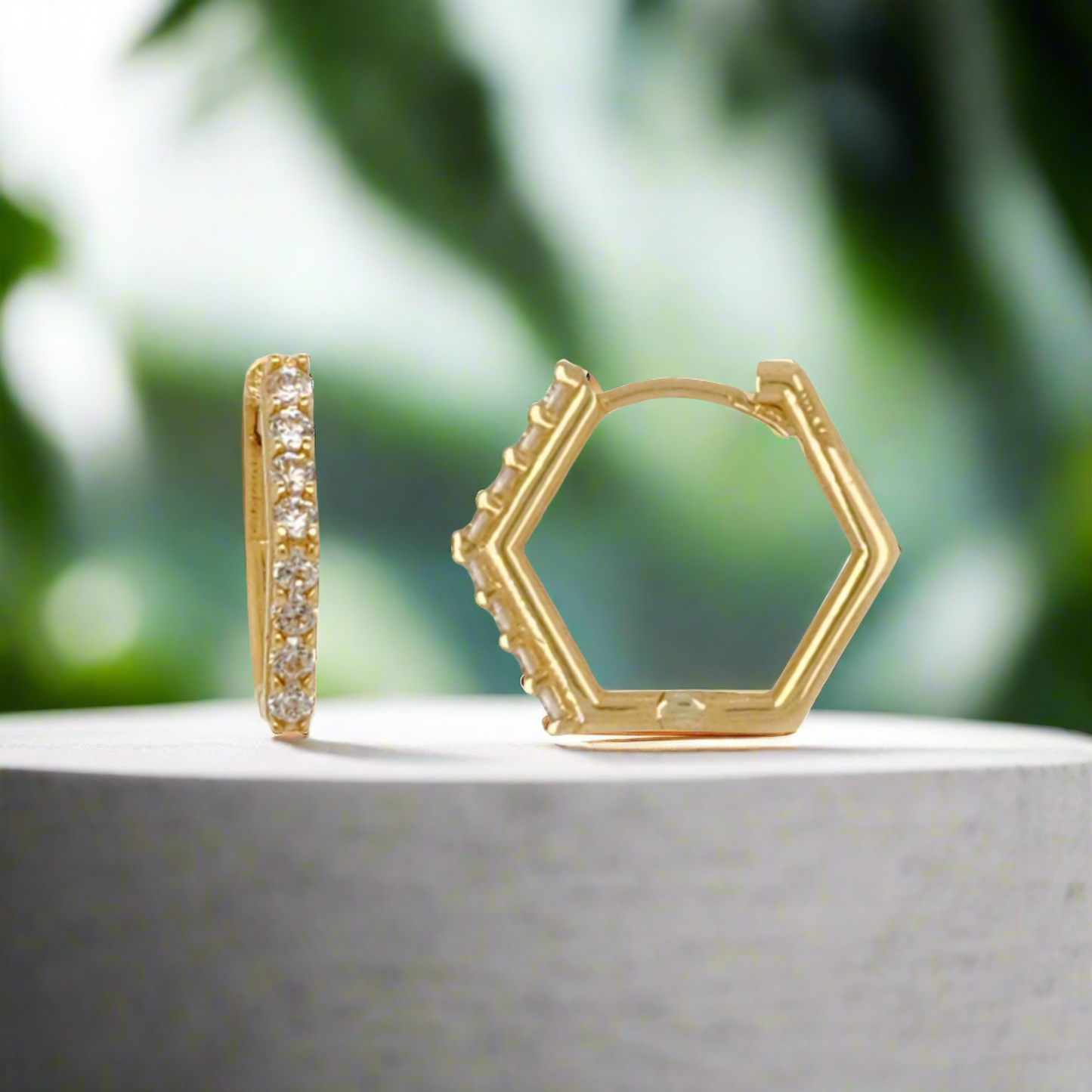 14K Gold Hexagon Hoop Earring