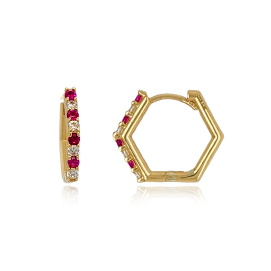 14K Gold Hexagon Hoop Earring