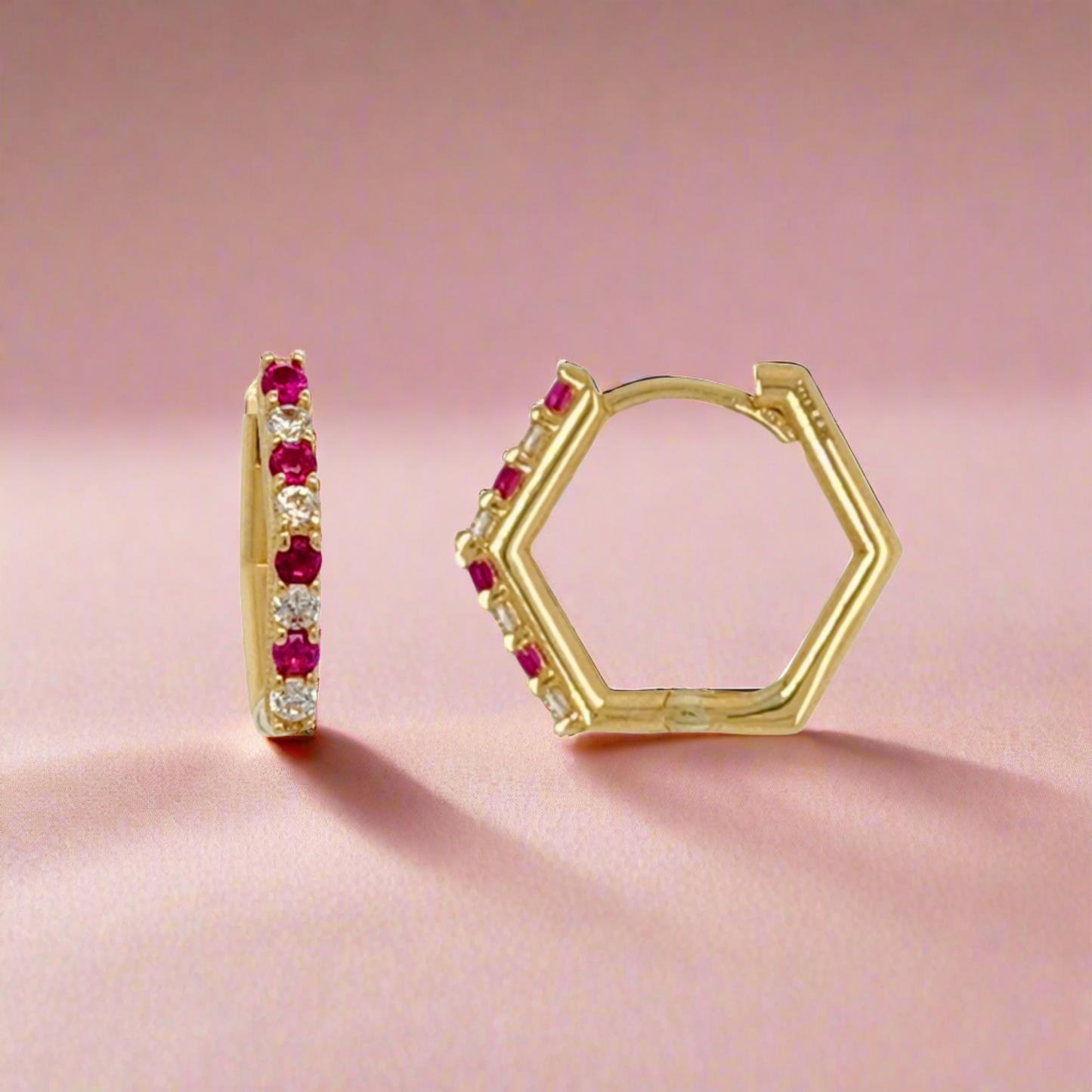 14K Gold Hexagon Hoop Earring