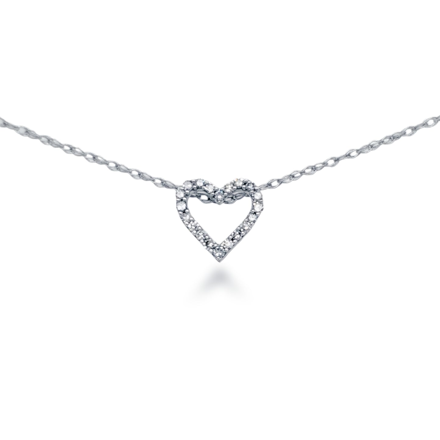 14K White Gold Small Diamond Heart Necklace