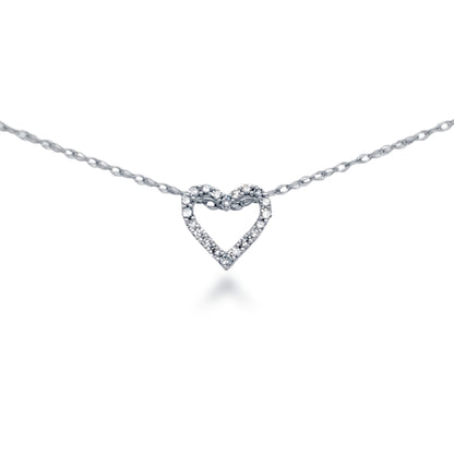 14K White Gold Small Diamond Heart Necklace