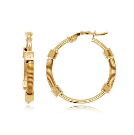 14k Gold Squares on Round Hoop Earrings