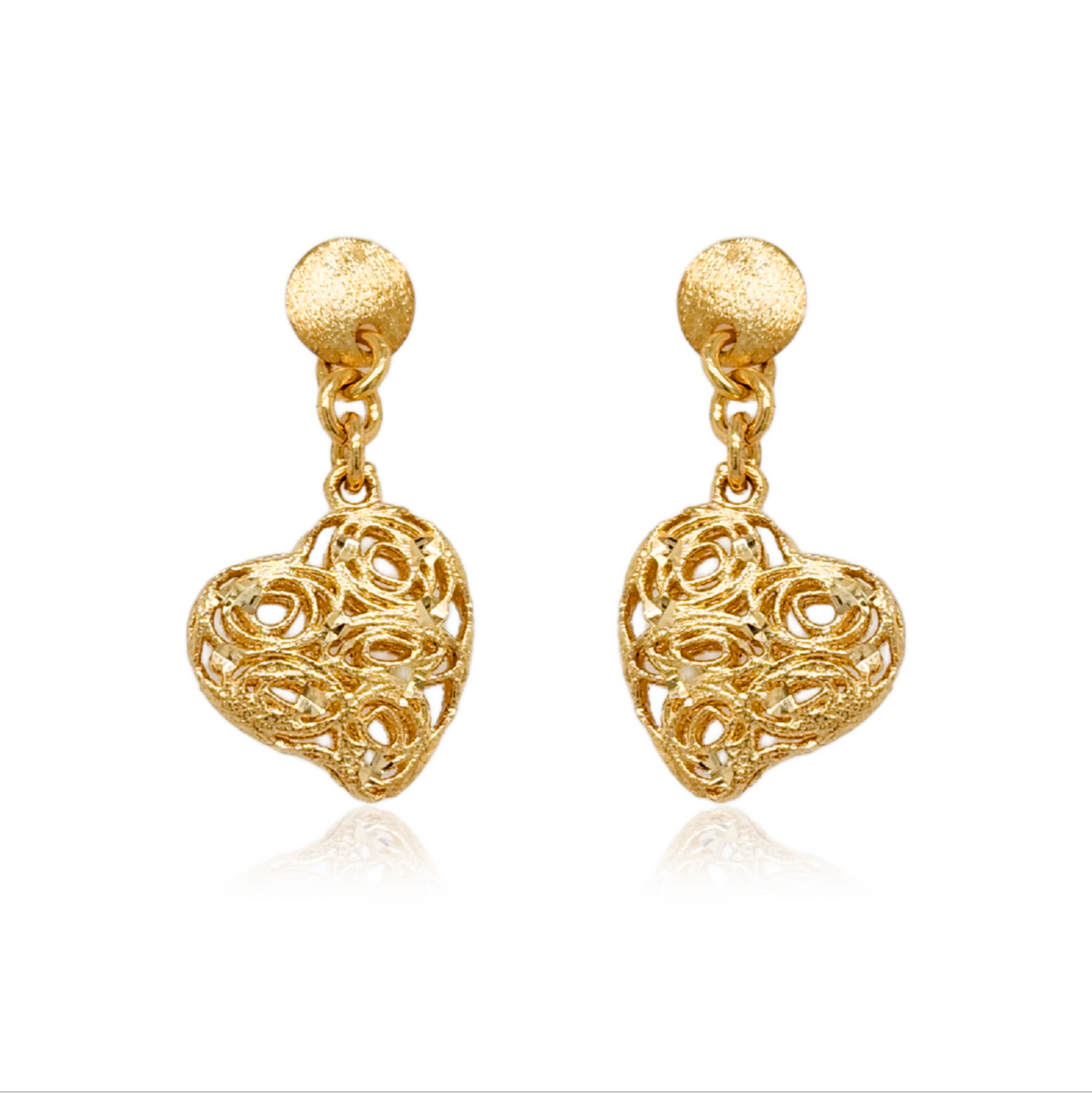 14K Gold Diamond Cut Heart Earrings