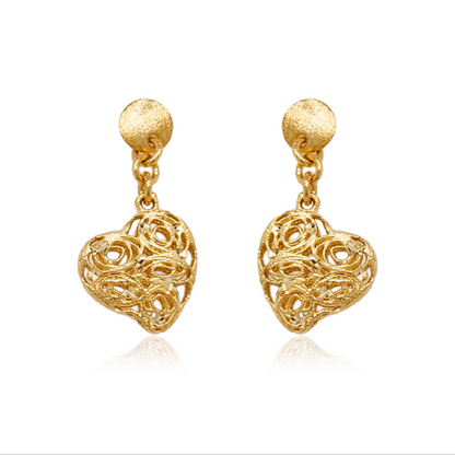 14K Gold Diamond Cut Heart Earrings