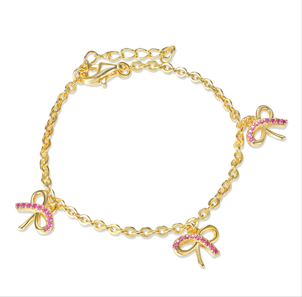 Gold Plated Sterling Silver Micropave Bowknot CZ Bracelet