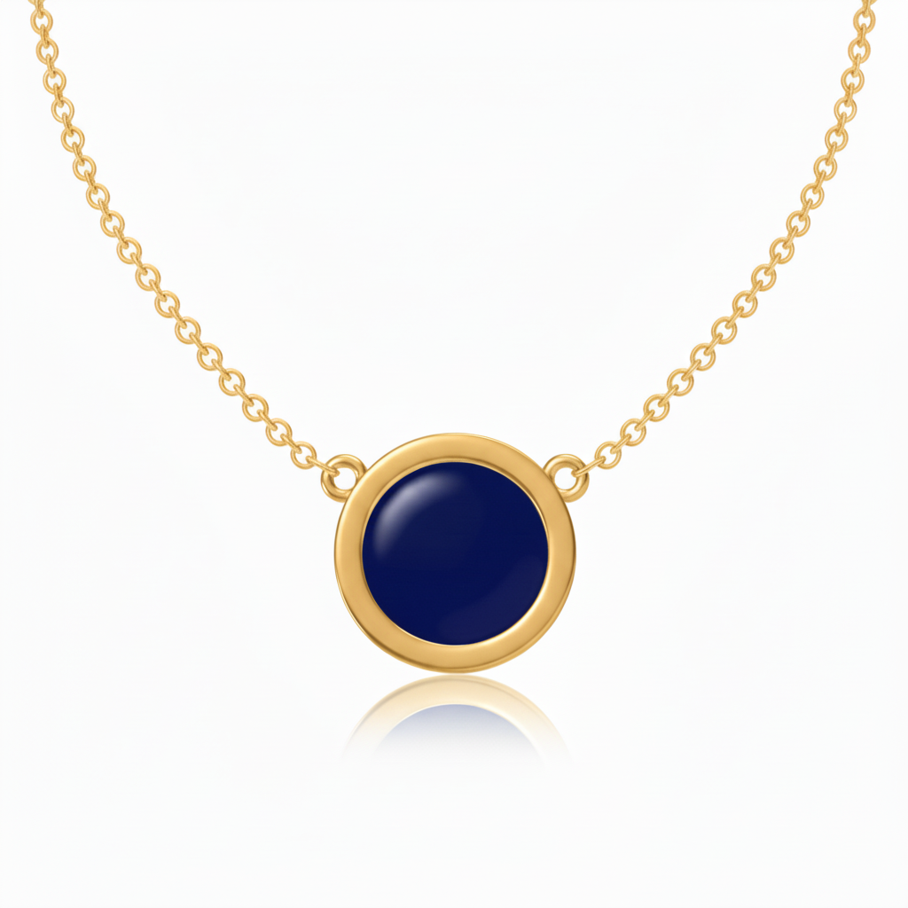 Sterling Silver Circle Pendant Necklace - Turquoise Enamel